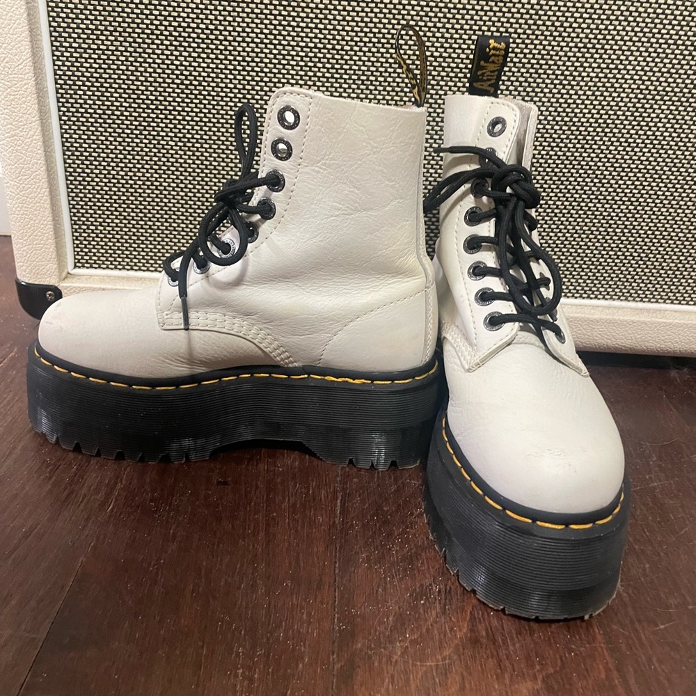 White Leather Platform Doc Martens Boots